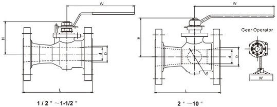 technical drawing of floating unibody ball valve