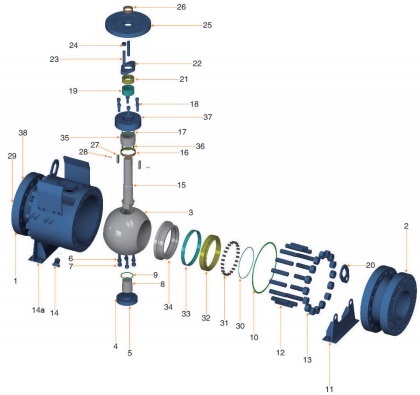 3D explosive of metal seated trunnion mounted ball valve