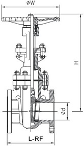 G.A drawing of 150LB API 600 Gate Valve HW operated