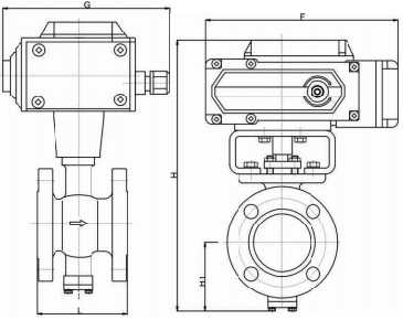 Drawing electric drive rf v port ball valve.