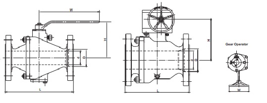 G.A drawing of cast steel trunnion mounted ball valve 1500lb