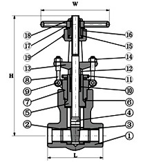 G.A drawing of pressure seal gate valve, API 600, forged steel