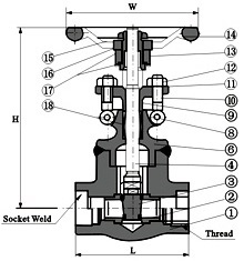 G.A drawing of API 600 gate valves with welded bonnet