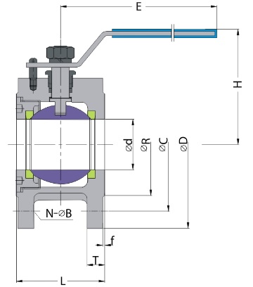 G.A drawing of ss conventional type DIN wafer ball valve