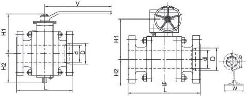 Drawing of metal seated trunnion ball valve