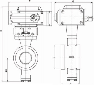 Outline electric wafer type v port ball valve.