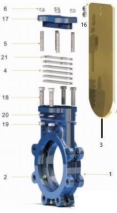 Part 1 of explosive view of metal seal knife gate valve