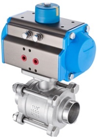 Stainless Steel 3 Piece Ball Valve with Pneumatic Actuator