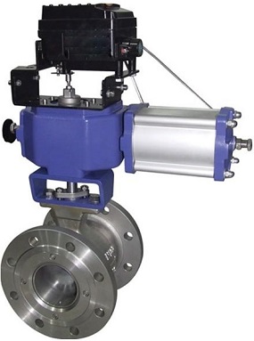 V port ball valve with pneumatic actuator