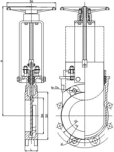 Outline drawing of MTB-HRY knife gate valve.