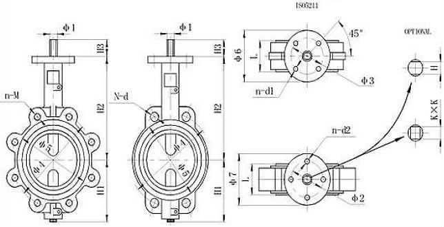 Drawing of wafer type centerline butterfly valve(without pin).