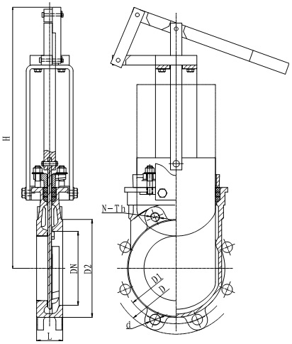 The outline drawing of MTB-LHY series lever operated knife gate valve