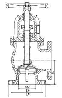 Drawing of 125LB angle globe valve.