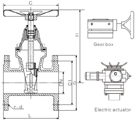 Drawing of BS5163 resilient seat non rising stem gate valve.