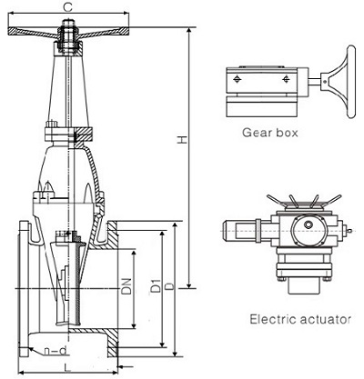 Drawing of BS5163 resilient seat OS&Y gate valve.