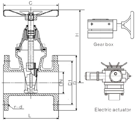 Drawing of DIN resilient seat non-rising stem gate valve.